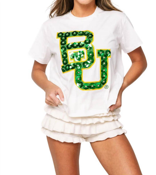 Queen Of Sparkles - Licensed Baylor Mascot Sequin Flower Tee
