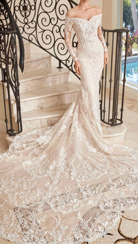 Demetrios - Lace Embellished Sheer Gown