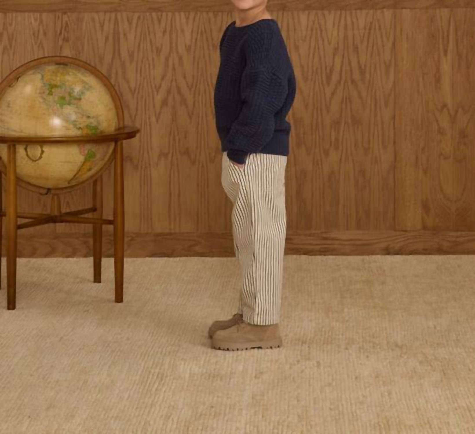 Rylee + Cru Baggy Pant in navy pinstripe - kids' jeans - alternate view