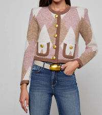L'Agence Siobhan Long Sleeves Cardigan in natural mauve - women's cardigan
