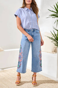 Tribal - Audrey Girlfriend Wide Leg Crop Denim Jeans