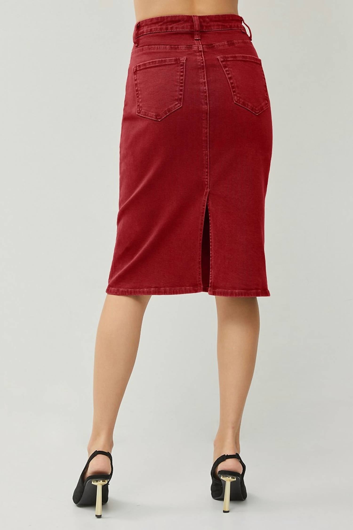 Risen - High Rise Back Slit Midi Skirt