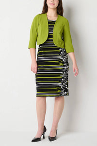 Maya Brooke - Abstract Striped Jacket Dress 2-piece Set