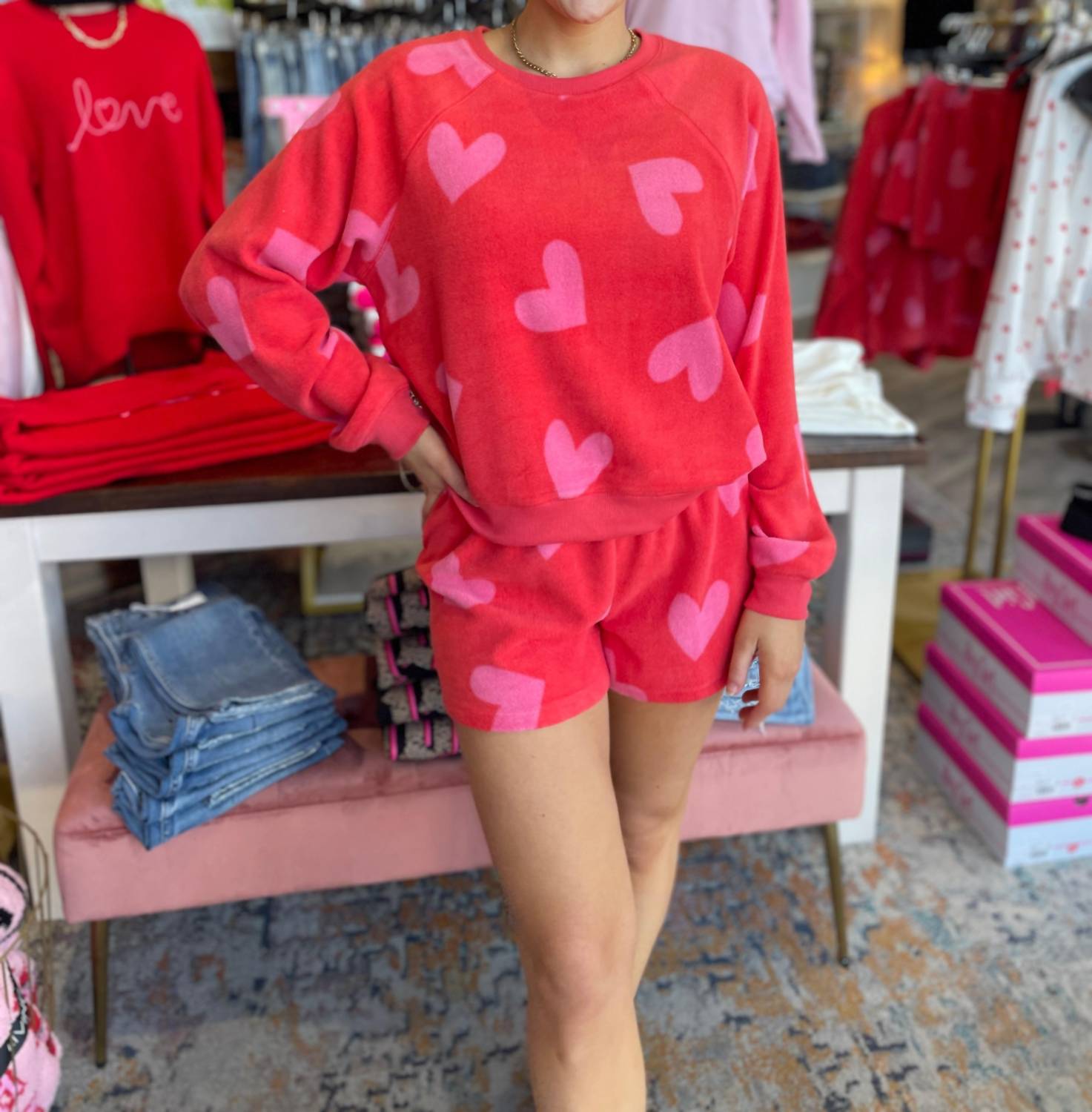 Z Supply Im Yours Heart Long Sleeve Top in hot stuff - women's long sleeve top