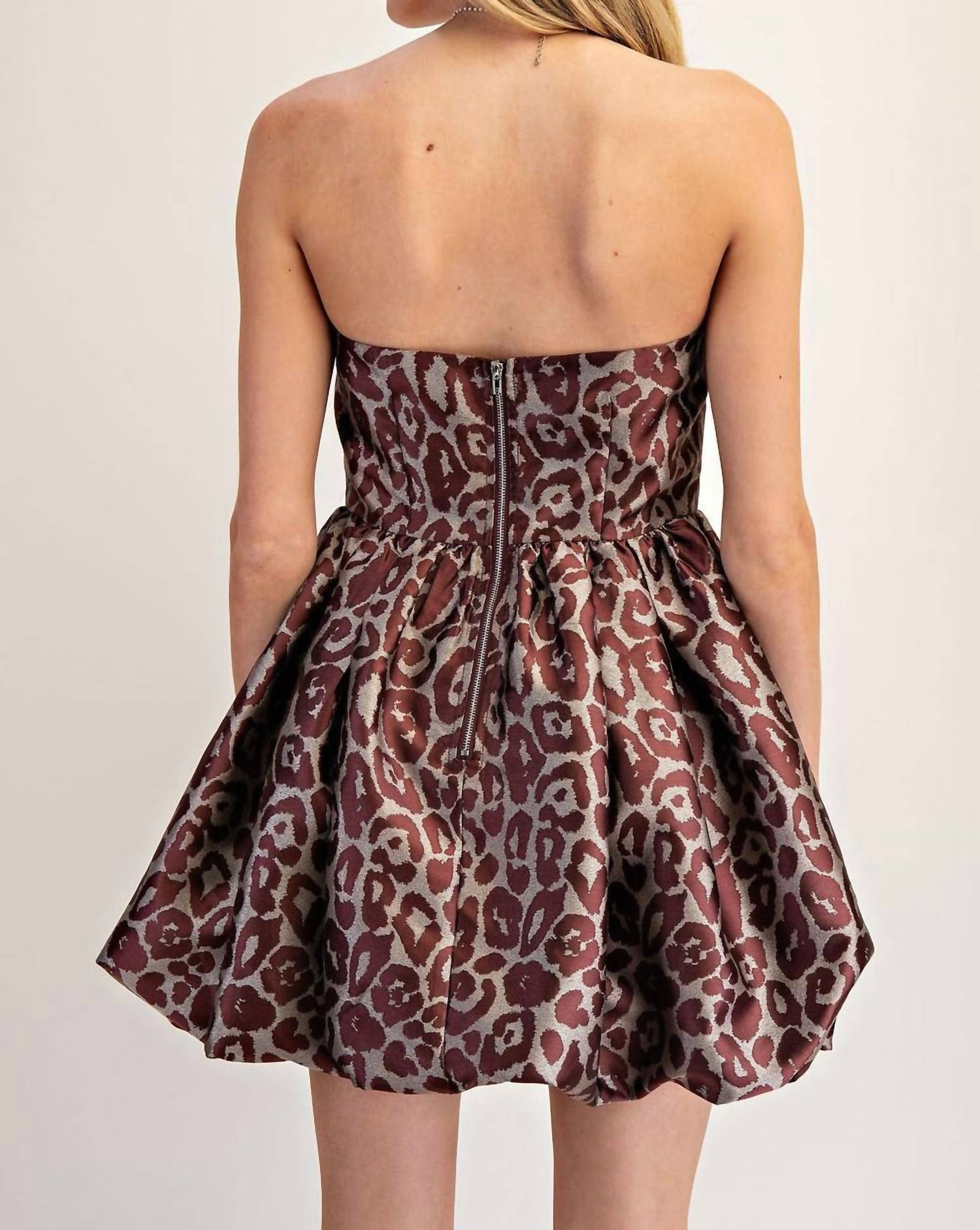 Ee:Some - Leopard Strapless Bubble Hem Dress