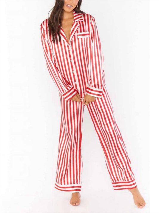 Rosa Clothing - Home Satin Vertical Striped Christmas Pajama Set