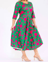 Karen T Design Polka Dot A-line Midi Dress in green - women's dress - alternate view