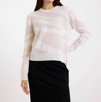 Brodie Cashmere Mix Guage Zebra Crew Pullover in organic white - women's sweater