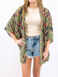 ADRIENNE Snake Print Neon Kimono in green - women's cardigan