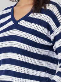 Angel Apparel - Crochet Stripe V-Neck Top