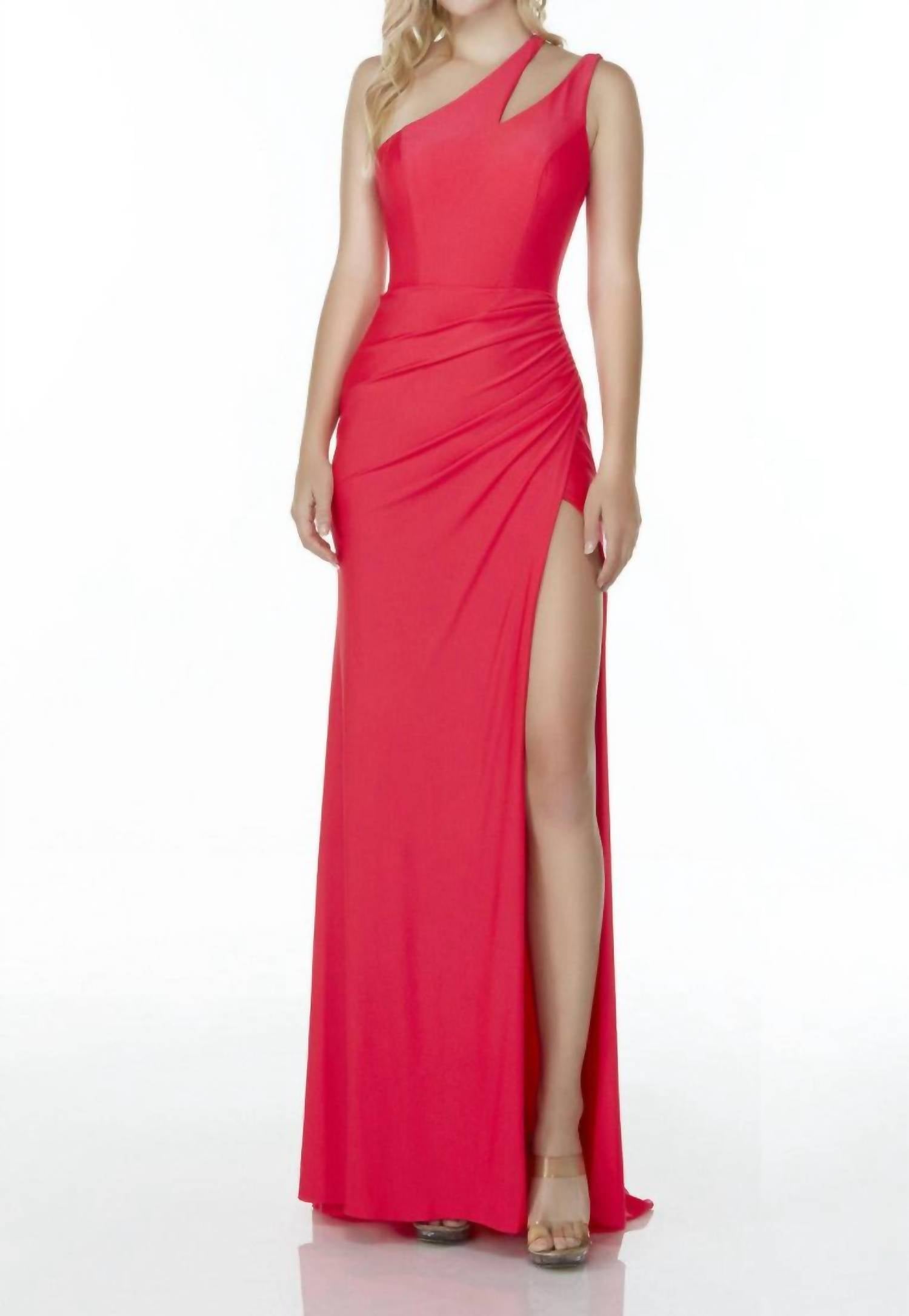 ALYCE PARIS One Shoulder Draped Gown in watermelon - women's dress