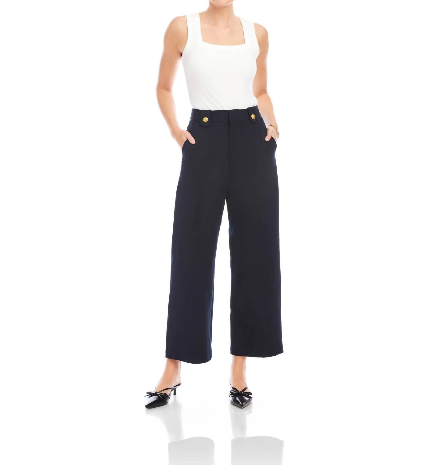 Fifteen Twenty Janice Cropped Wide Leg Pants in navy - women's pants