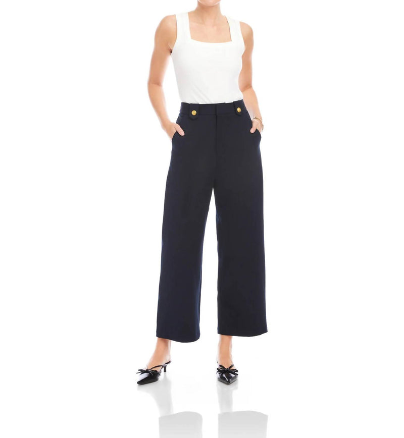 Fifteen Twenty Janice Cropped Wide Leg Pants in navy - women's pants