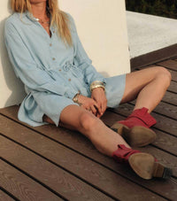 Promesa - Denim Belted Button-up Shirt Romper