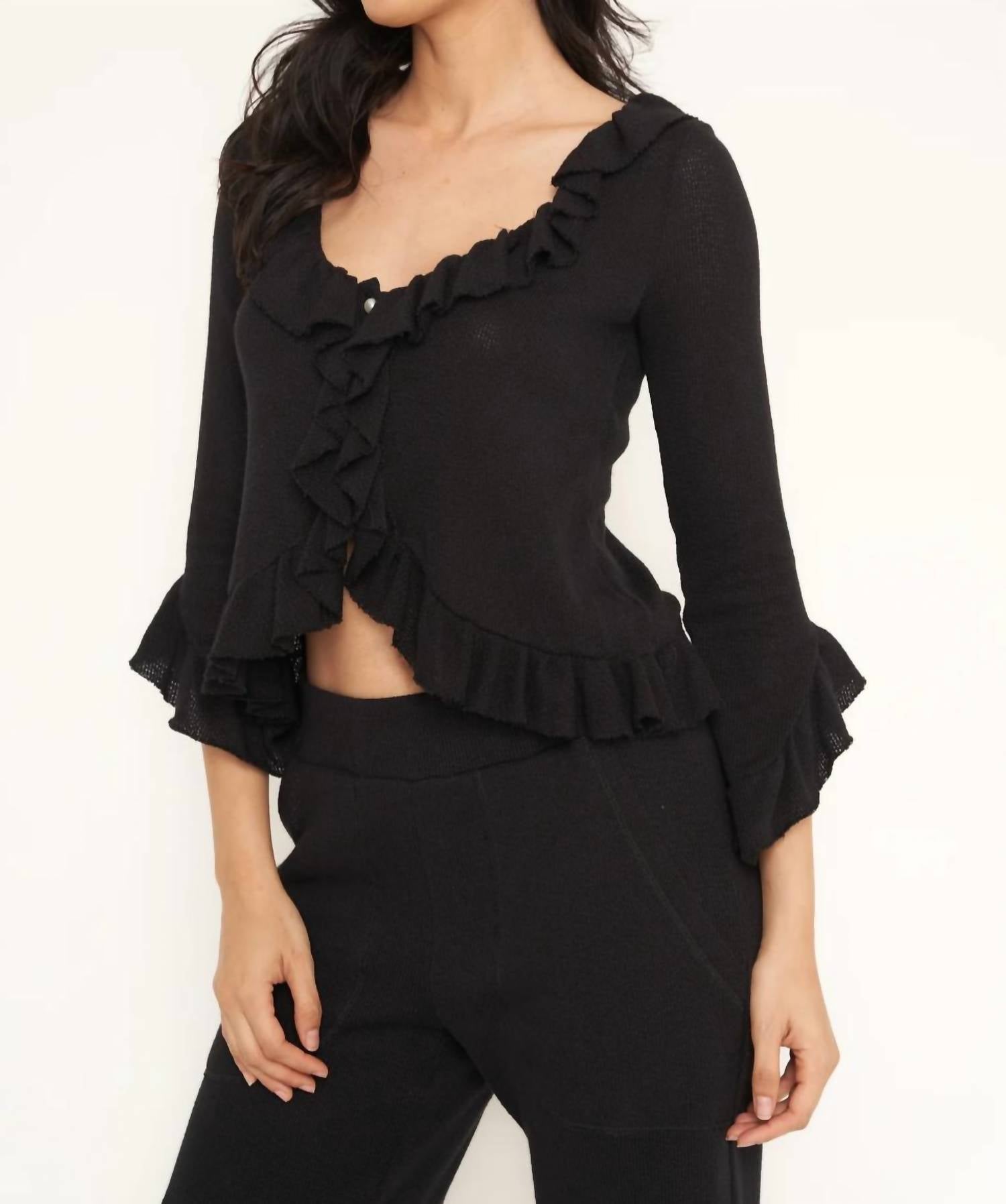 Trouble At The Mill - Ruffle Cardigan Sweater