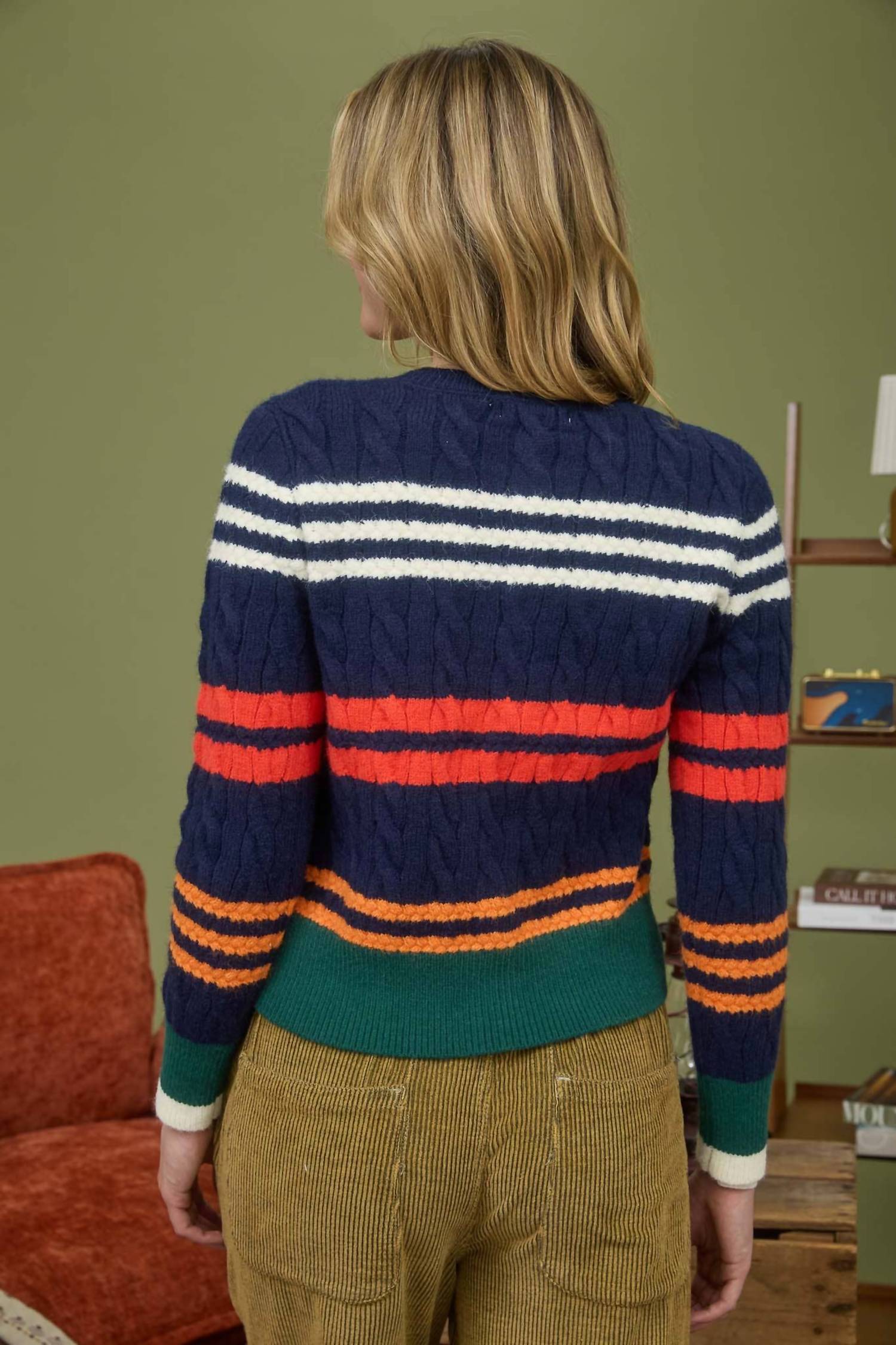 Blu Pepper - Stripe Cable Knit Button Down Cardigan