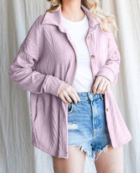 7th Ray Cable Knit Button Down Top in lilac - women's shirt - detail view