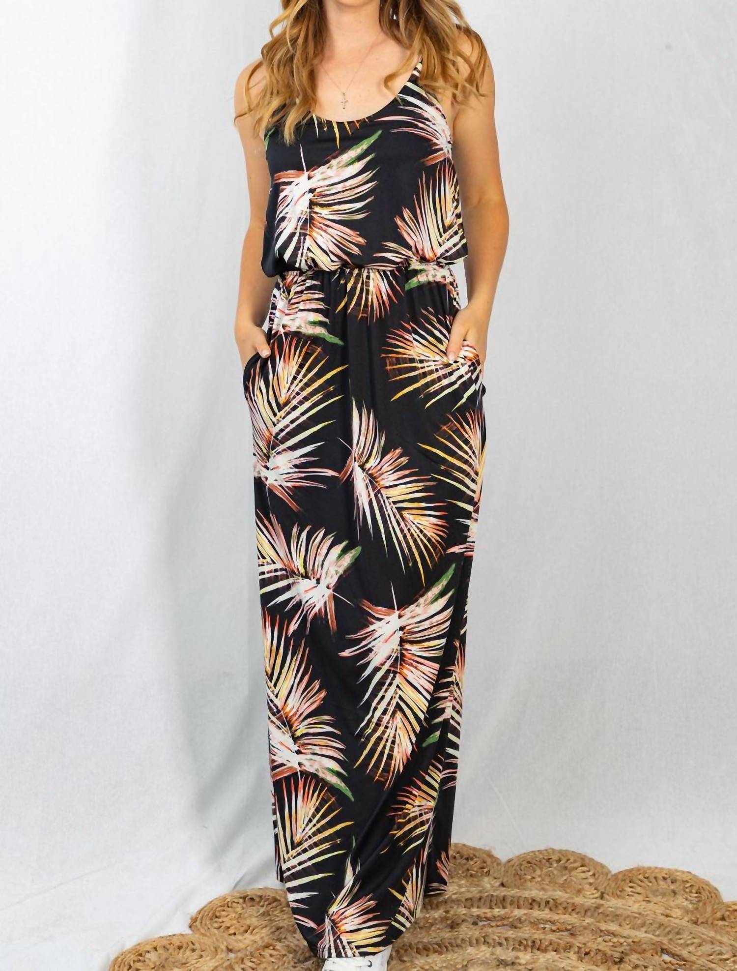 White Birch - Sleeveless Leaf Print Dress