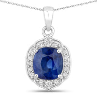 Diana M Jewels Women's Cushion Natural Ceylon Blue Sapphire Pendant Necklace (2.19 Ct) - Classic Plus in 18k white gold - women's jewelry