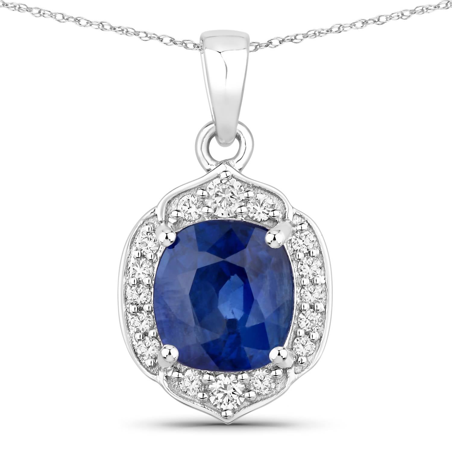 Diana M Jewels Women's Cushion Natural Ceylon Blue Sapphire Pendant Necklace (2.19 Ct) - Classic Plus in 18k white gold - women's jewelry