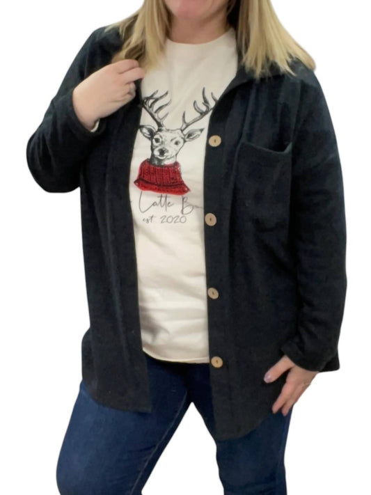 Honeyme - Fleece Button Shirt Jacket