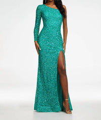 Ashleylauren - One Shoulder Sleeve Prom Dress