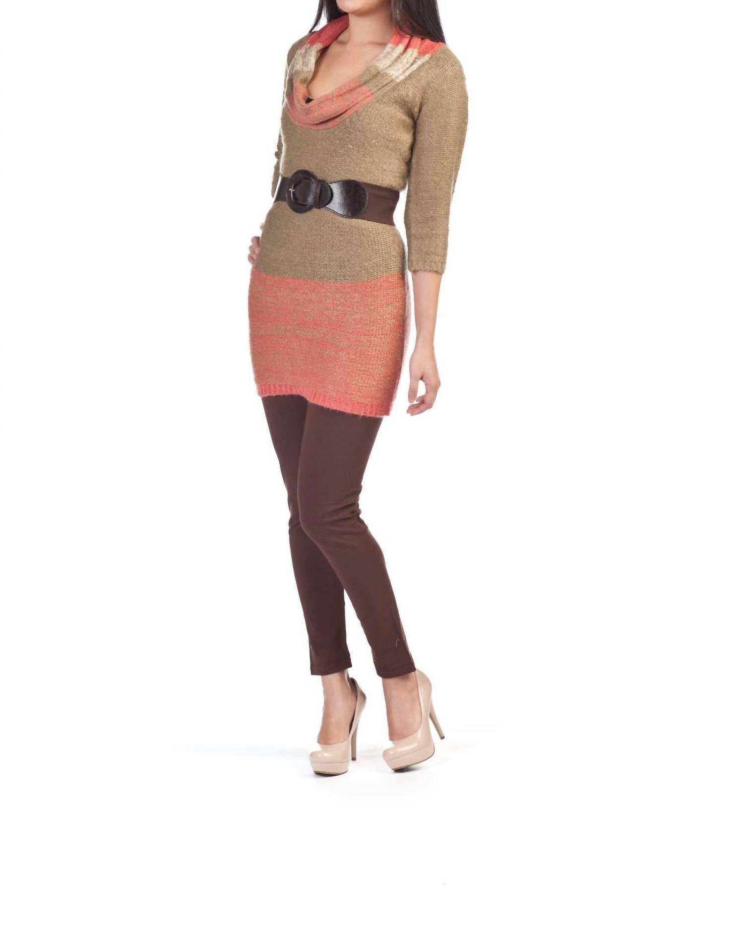 Papillon - Spacedye Cowl Neck Knit Sweater Dress