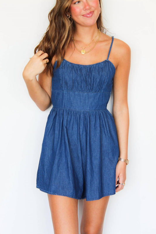 Veracci - Smocked Denim Romper