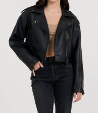 Vintage Havana - Women's Leather Moto Jacket