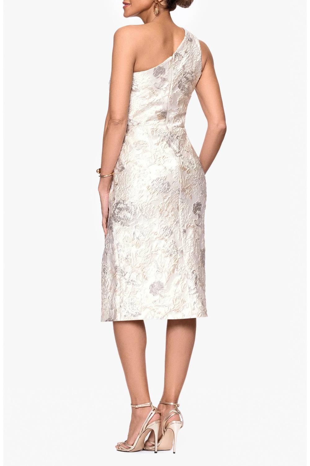 Xscape - Evenings Metallic Floral Jacquard One-shoulder Sheath Cocktail Dress