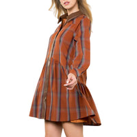 Thml - Plaid Contrast Leather Button Dress
