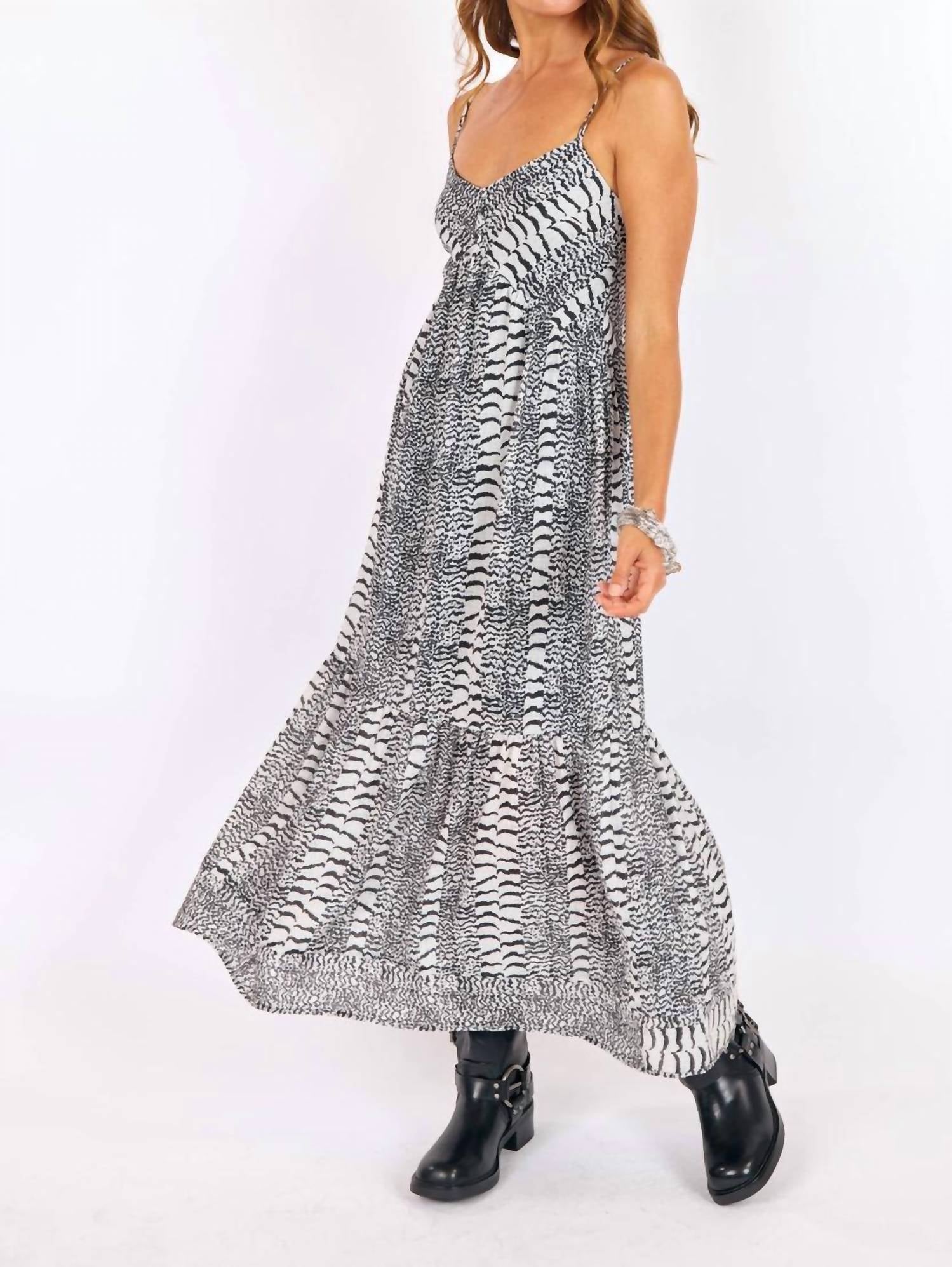SAGE THE LABEL Urban Jungle Maxi Dress in black multi - women's dress - detail view