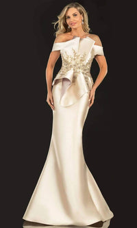 Terani Couture - Lace Appliqued Fold Ornate Mermaid Gown