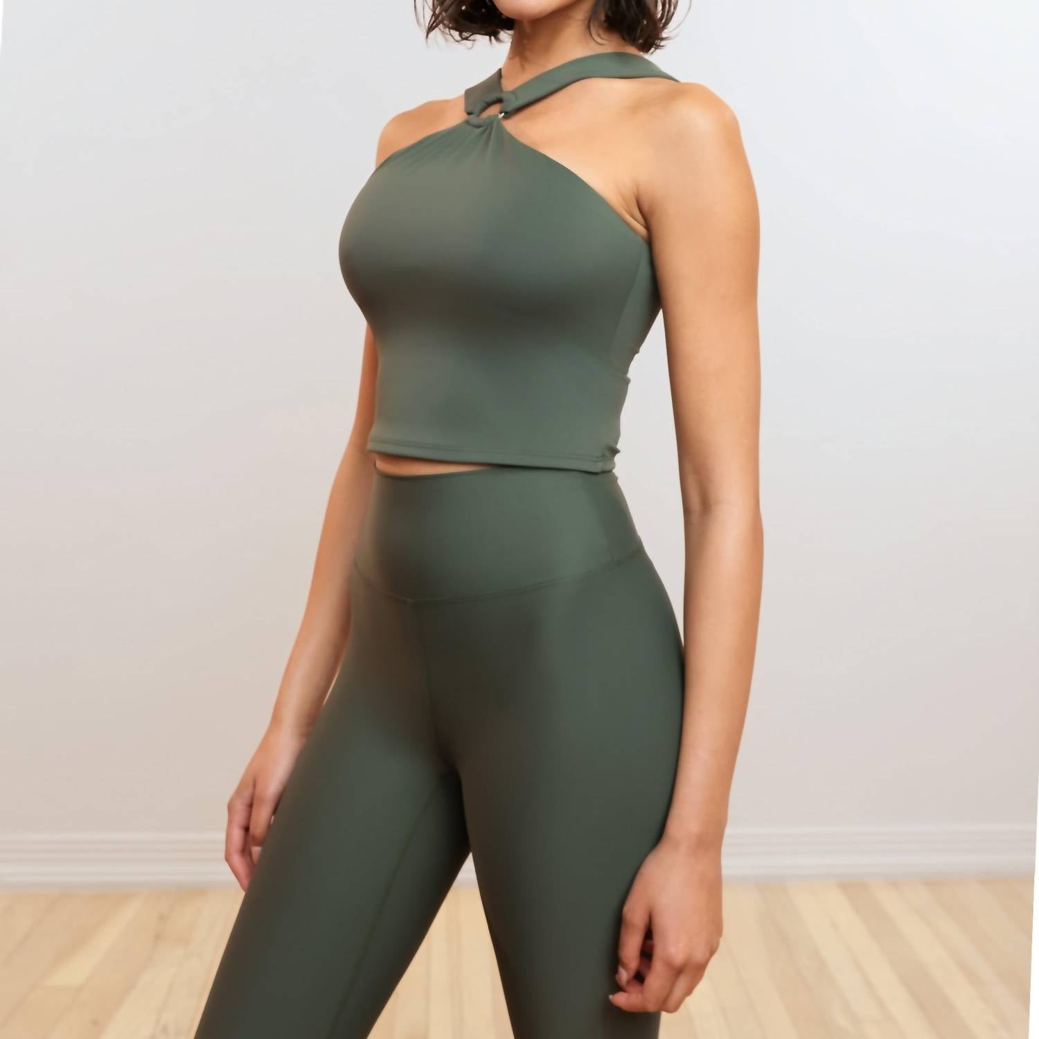 HEROINE SPORT Halter Neck Active O-tank Top in sage - women's tank top - alternate view