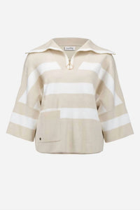 Joseph Ribkoff Striped Zipper Casual Top in birch melange winter white - women's blouse - view 4
