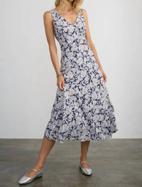 Margaret O'Leary Darya Double V Neck Dress in rose garden - women's dress