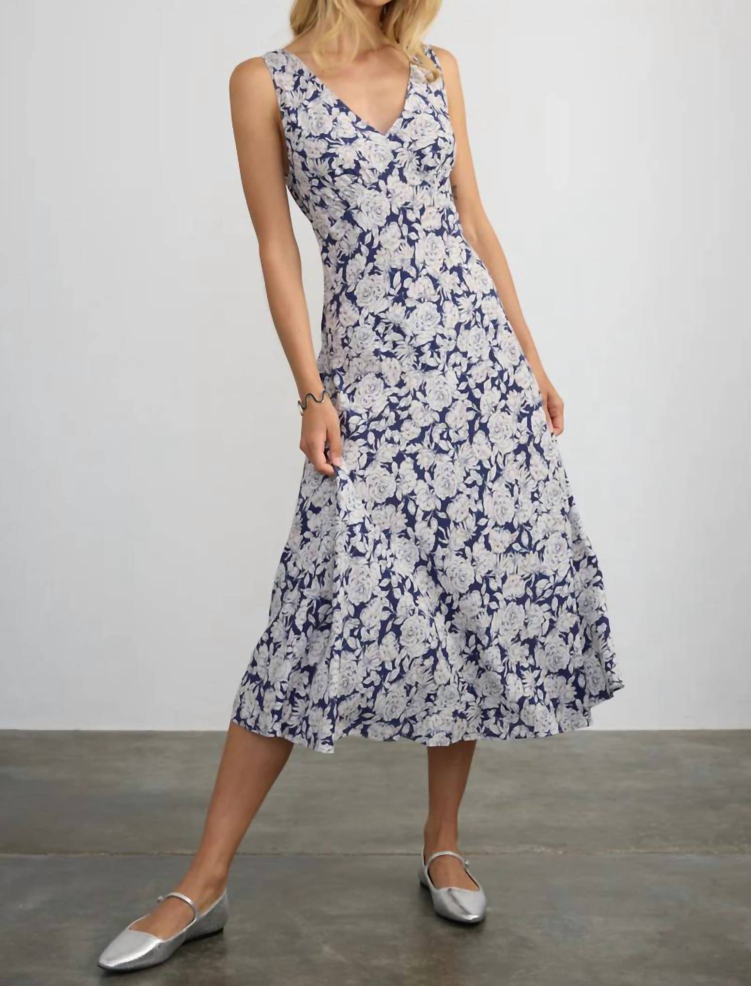 Margaret O'Leary Darya Double V Neck Dress in rose garden - women's dress