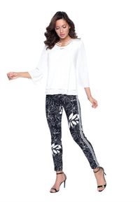Frank Lyman Floral Print Pull On Pant in black and white 1 - women's pants