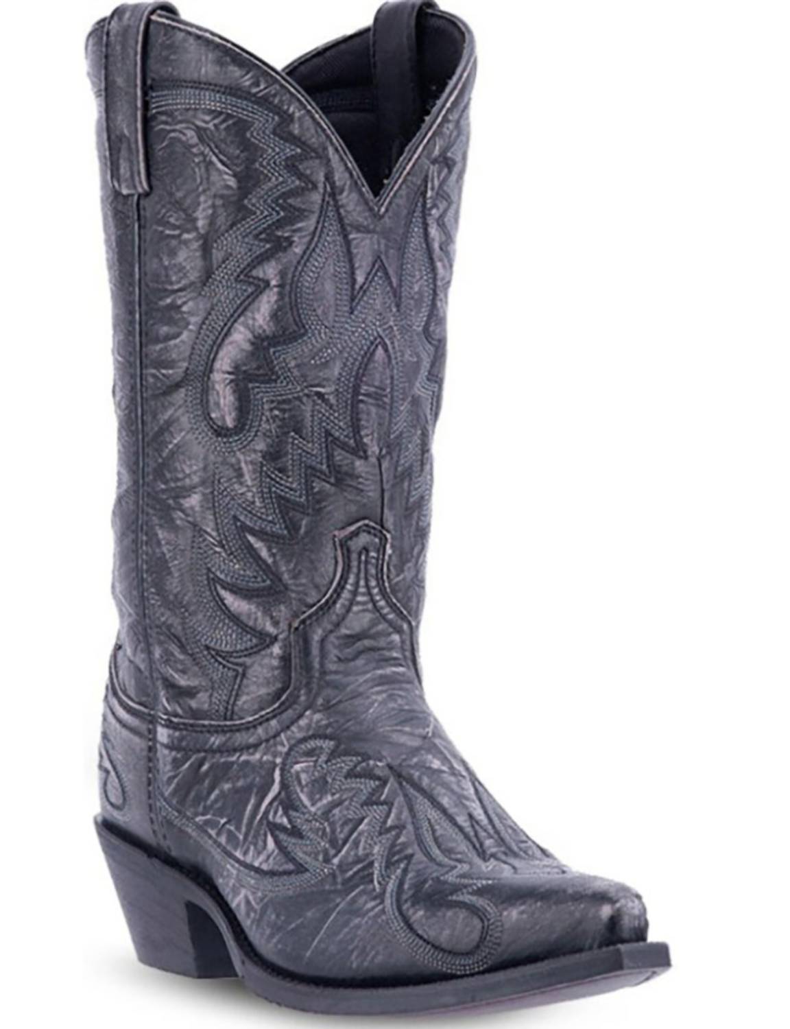 Laredo Men's Garrett Snip Toe Smooth Rubber Sole Cowboy Boot in charcoal - men's boots