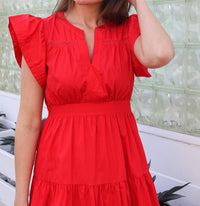 Thml - Ruffled Sleeves V-neck Tiered Midi Dress