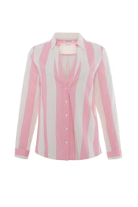 CHRLDR Striped Frida Button Up Blouse in blush - women's blouse - view 5
