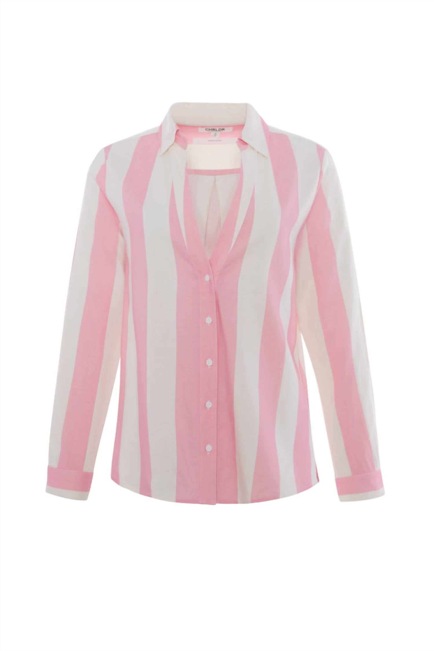 CHRLDR Striped Frida Button Up Blouse in blush - women's blouse - view 5