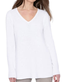 Kinross Cotton Easy Rib Vee Sweater in champagne - women's sweater - detail view