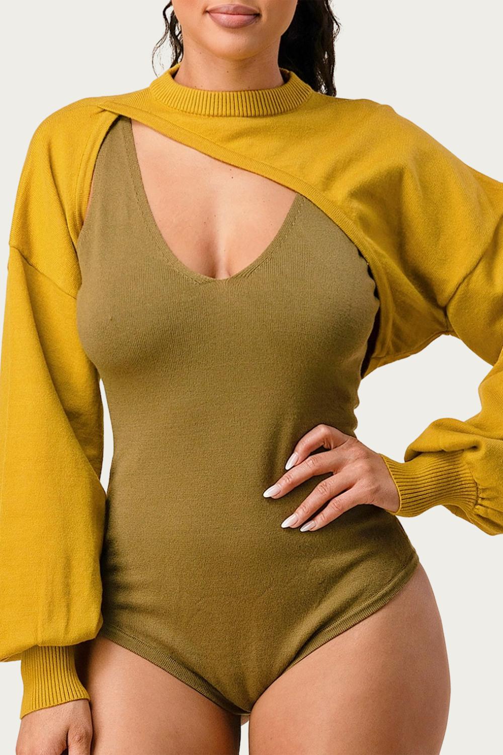 CUTOUT CROPPED BODYSUIT BOLERO SET