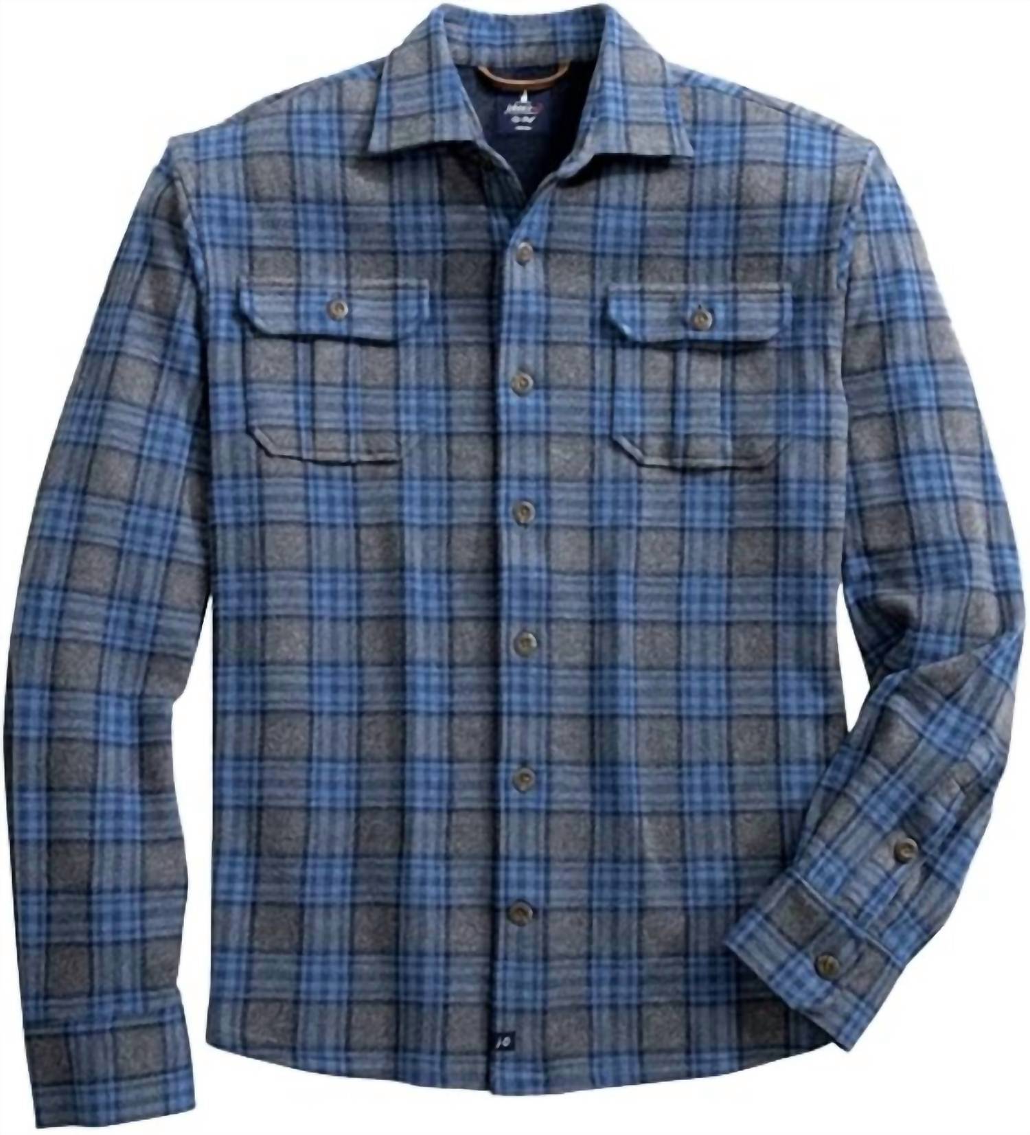 JOHNNIE-O Waites Stretch Flannel Lodge Shirt in charcoal - men's shirt - alternate view