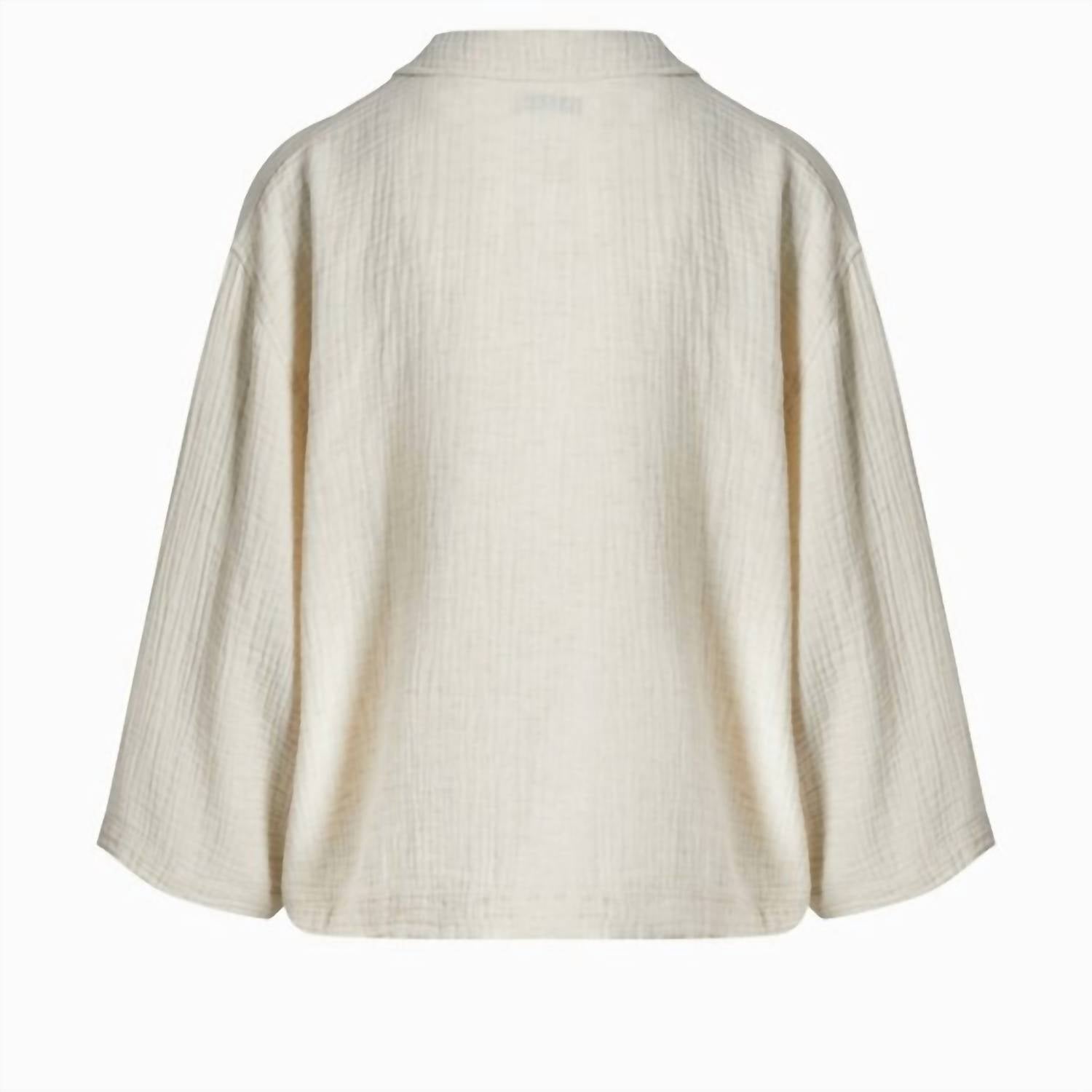 iKiKIZ Women’s Crinkle Long Sleeve Top in off white - women's shirt - detail view