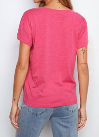CHARLIE B Organic Cotton Drop Shoulder V-neck T-shirt in fuchsia - women's t-shirt - alternate view