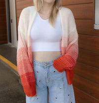 ELAN Open Knit Cardigan Sweater Top in red ombre - women's cardigan