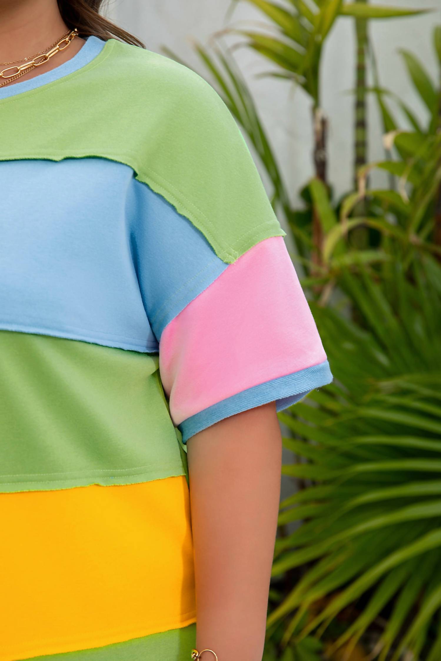 Dear Lover - Color Block Exposed Seam Patchwork T Shirt - Plus