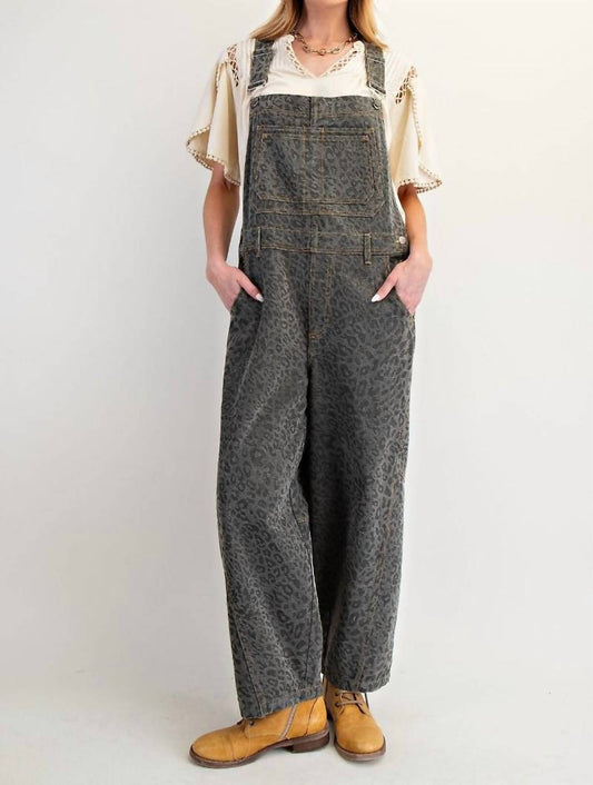 Easel - Washed Animal Print Twill Overalls